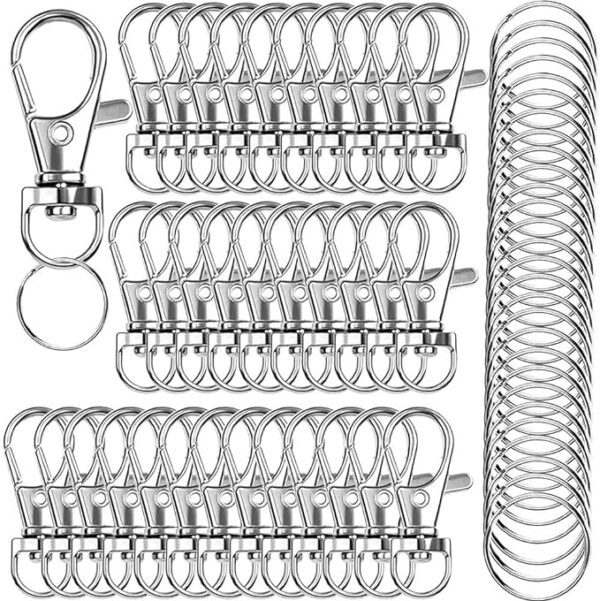 120PCS Premium Swivel Lanyard Snap Hook with Key Rings, Metal Keychain Hooks for Jewelry Making, Crafts (Silver)