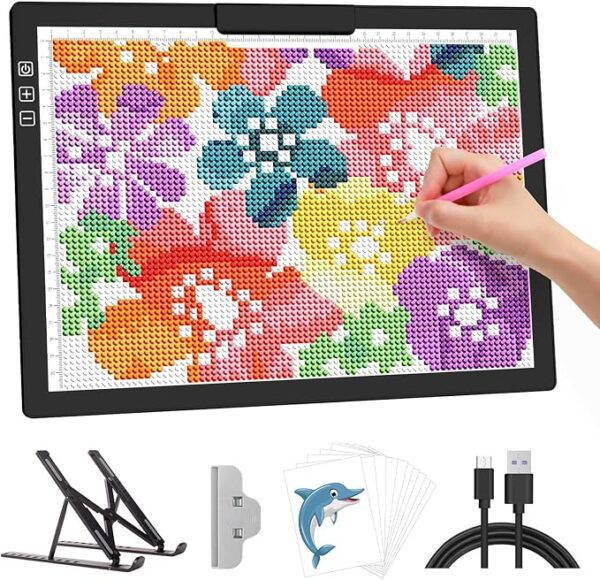 Rechargeable A4 Diamond Art Light Board, 6-Levels Brightness Drawing Pad, Tracing Light Box with Stand and Clip, Ultra-Thin LED Copy Table for Diamond Painting, Weeding Vinyl, Sketching, Animation