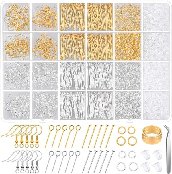 Hypoallergenic Earring Making Kit, modacraft 2000Pcs Earring Making Supplies Kit with Hypoallergenic Hooks, Earring Findings, Backs, Pins Jump Rings for Jewelry Making Supplies